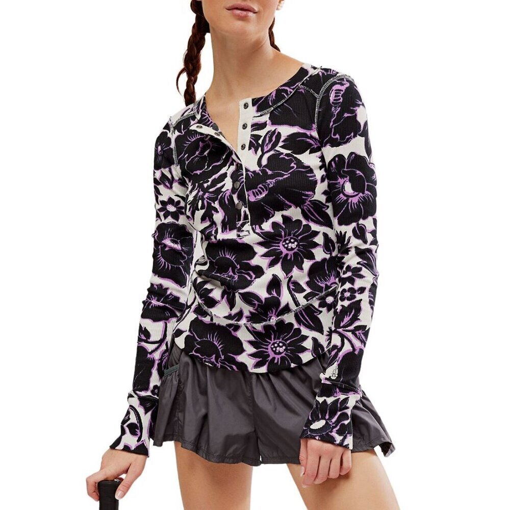 Nwt Free People Movement Rally Printed Layer Henley Top In Garden Floral